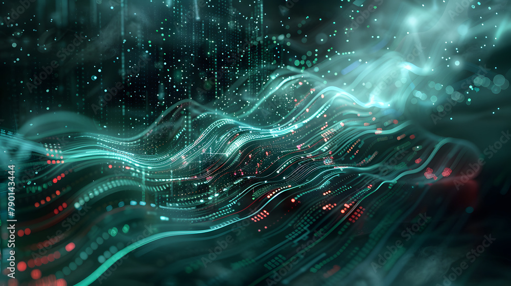 Poster abstract futuristic technology background with emerald and ruby lights in the center. creating wave 