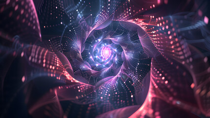 Abstract futuristic technology background with rose and indigo lights in the center. creating fractal patterns on a dark chocolate backdrop. High-tech digital elements - obrazy, fototapety, plakaty
