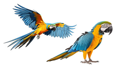 Blue and Gold Macaw Standing Isolated on Transparent Png Background
