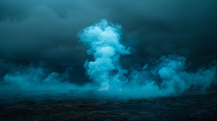 A scene of electric blue smoke on a dark field, mimicking the sudden flash of lightning across the sky. - obrazy, fototapety, plakaty