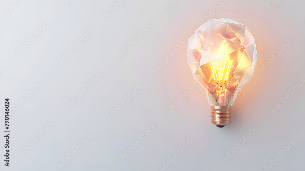 Poster abstract low poly light bulb with a glowing inside on a white background. concept of an idea and inn