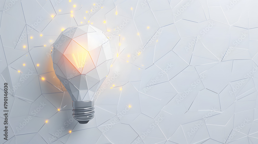 Poster abstract low poly light bulb with a glowing inside on a white background. concept of an idea and inn