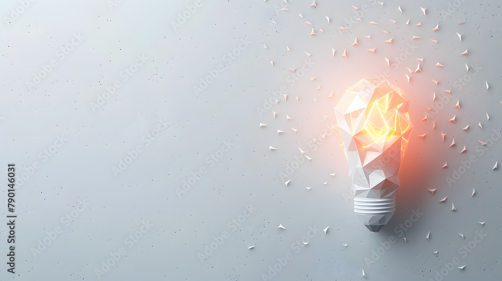 Poster abstract low poly light bulb with a glowing inside on a white background. concept of an idea and inn