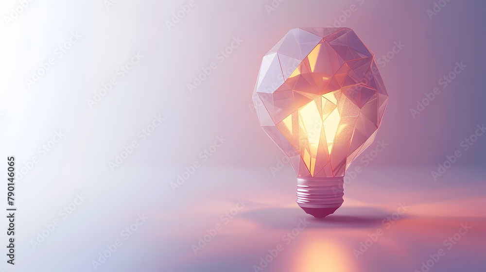 Poster abstract low poly light bulb with a glowing inside on a white background. concept of an idea and inn