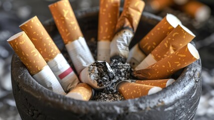 A bowl of smoked cigarettes symbolizing No Tobacco Day