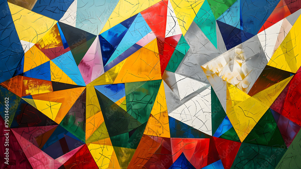 Poster abstract spectacle with luminous geometric emblems. including cones and polygons in yellows