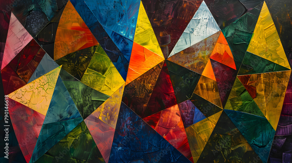 Poster abstract spectacle with luminous geometric emblems. including cones and polygons in yellows