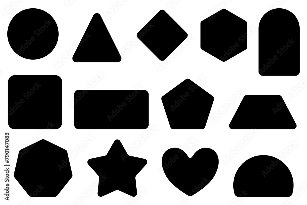 Wall mural set of basic geometric shapes with rounded edges – collection of simple geometric figures, isolated 