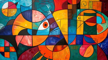 Colorful abstract mural on urban wall reflecting contemporary street art