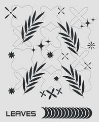 abstract poster y2k with leaves. vector illustration