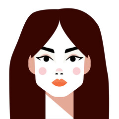 Brunette Woman Avatar Portrait Icon. Flat Style Female Character Face. Simple Graphic Girl Cartoon 2d Illustration. Lady with Brown Long Hair. Beauty Person Icon Design. 