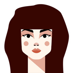 Brunette Woman Avatar Portrait Icon. Flat Style Female Character Face. Simple Graphic Girl Cartoon 2d Illustration. Lady with Brown Long Hair. Beauty Person Icon Design. 
