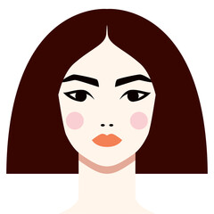 Brunette Woman Avatar Portrait Icon. Flat Style Female Character Face. Simple Graphic Girl Cartoon 2d Illustration. Lady with Brown Long Hair. Beauty Person Icon Design.  - 790148489