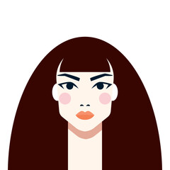 Brunette Woman Avatar Portrait Icon. Flat Style Female Character Face. Simple Graphic Girl Cartoon 2d Illustration. Lady with Brown Long Hair. Beauty Person Icon Design.  - 790148490
