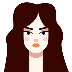 Brunette Woman Avatar Portrait Icon. Flat Style Female Character Face. Simple Graphic Girl Cartoon 2d Illustration. Lady with Brown Long Hair. Beauty Person Icon Design.  - 790148492