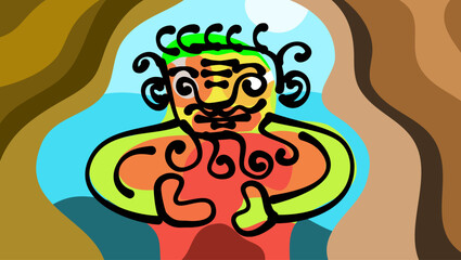 alien character, flat color illustration