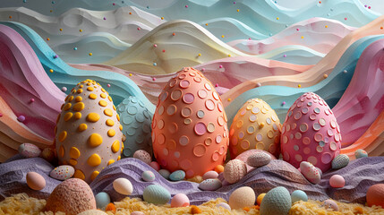 'easter background in the style of Three-Dimensional Art Mediums --ar 16:9 --stylize 750