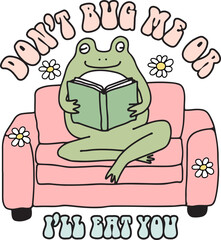 Don't bug me or i'll eat you shirt,Frog with book ,Stickers, Ideas gift.