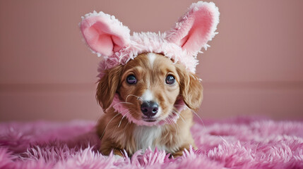 dog dressed up as easter bunny, generative ai