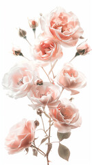 beautiful delicate muted roses on white background