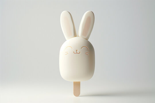 white chocolate bunny ice lolly, cute on a white background