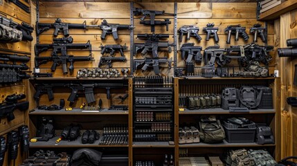armory interior. Weapon storage shelves