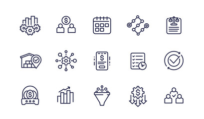 business management line icons on white, vector set
