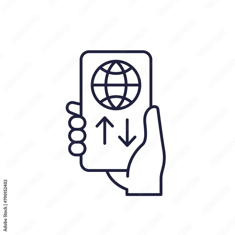 Poster data roaming line icon with a phone