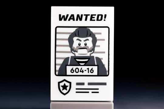 LEGO WANTED sign with a gangster photo
