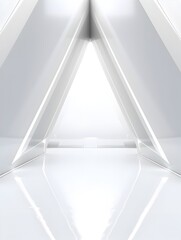 Expansive Futuristic White Triangle Tunnel with Radiant Illumination and Geometric Architectural Design