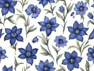 seamless floral pattern with blue flowers on white background