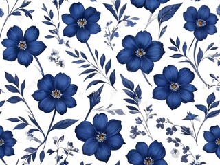 seamless floral pattern with blue flowers on white background - 790153673
