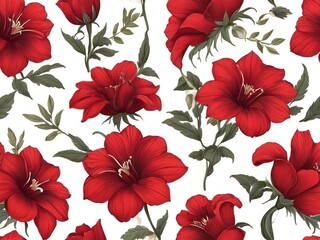Seamless floral pattern with red flowers on a white background. - 790153675