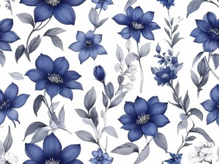 seamless floral pattern with blue flowers on white background - 790153678