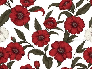 Seamless floral pattern with red flowers on a white background. - 790153838