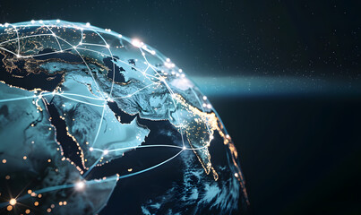 Fototapeta premium Illuminating the European Digital Landscape: Cities and Ports Connected