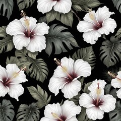 seamless pattern with white flowers - 790154037