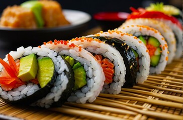 Sushi Rolls on a Bamboo Mat - 790154235