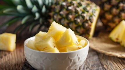 Pineapples in bowl on table with fruit