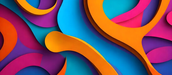 Various curved shapes in a vibrant array of colors create a dynamic abstract background - obrazy, fototapety, plakaty