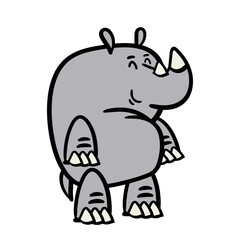 Cute rhino adorable character. Hand drawn cartoon illustration isolated on white background.