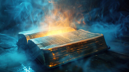 The Bible the Holy Book the Word of God with lighting - obrazy, fototapety, plakaty