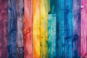 Rainbow-Colored Wooden Planks Background