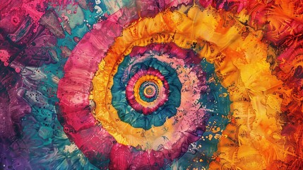 Abstract colorful art design batik spiral swirl shibori technology tie dye batic pattern textile fabric texture background - obrazy, fototapety, plakaty