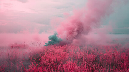 Amidst a field of soft magenta, a solitary ribbon of azure smoke meanders, its serene movements evoking the gentle caress of a summer breeze, carrying whispers of love and longing.