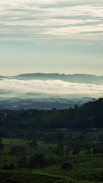 Timelapse of clouds rolling over the valley in the morning