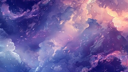 Fototapeta na wymiar Purple Nebula Background Material: Illustrations of Cosmic Planets and Aerospace Themes