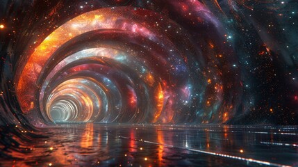 A journey through a wormhole in space.