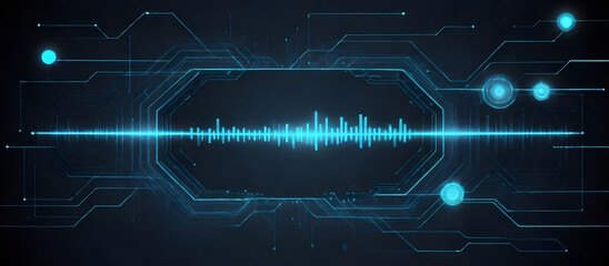A sound wave is prominently displayed in the center of a dark background, illustrating the movement and intensity of the sound