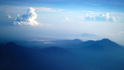 Aerial view of Bali island from the airplane. The earth panorama with Bali island view , mountain,...